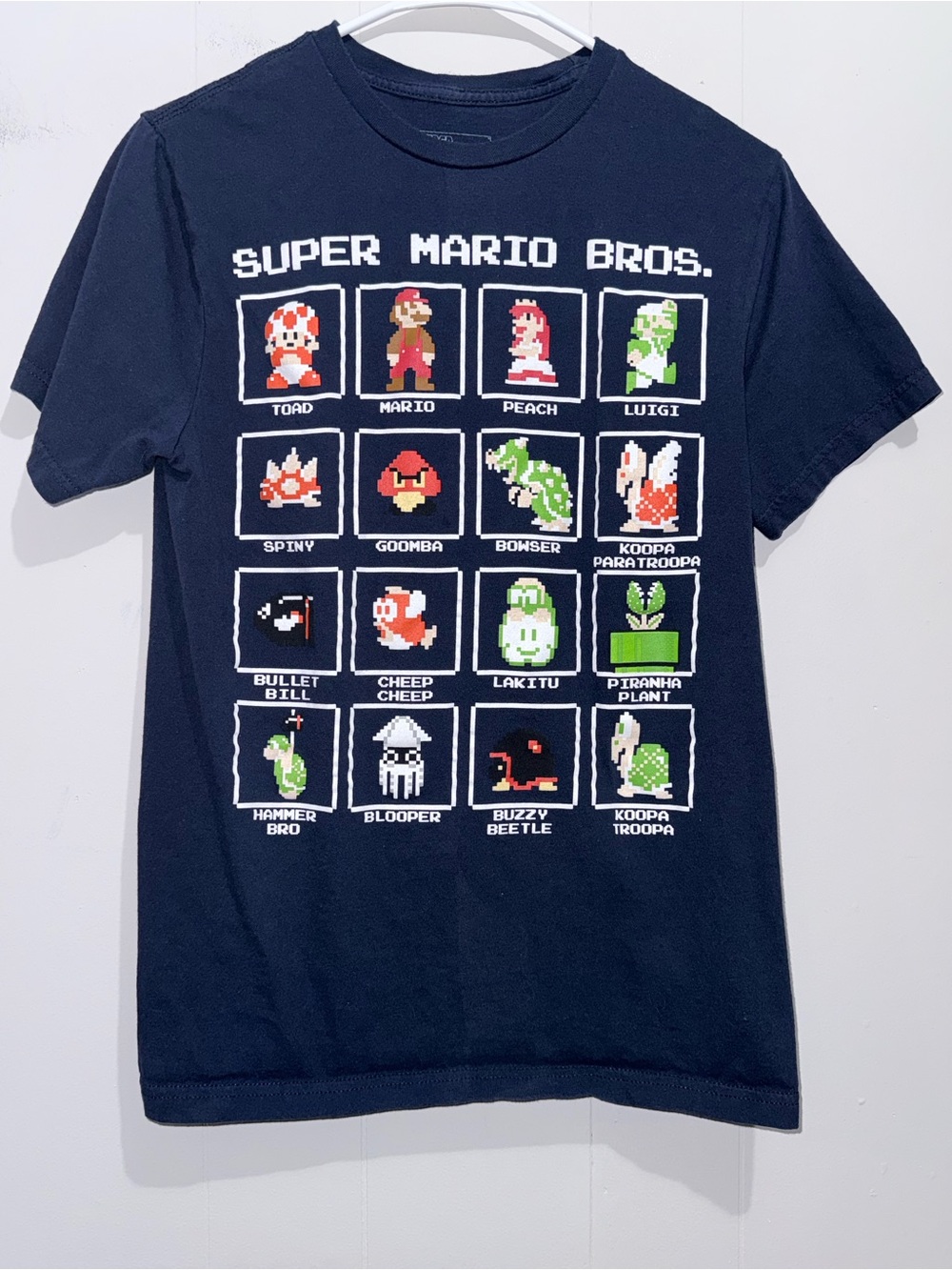 Nintendo Super Mario Bros Pixel 8-Bit Character Chart Graphic Tee Navy S